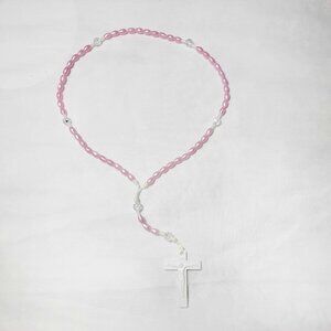 ✝️Metallic Balletslipper Pink Long Catholic Praying Rosary Beads Holy Religious